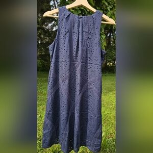 Sleeveless Navy Eyelet Dress